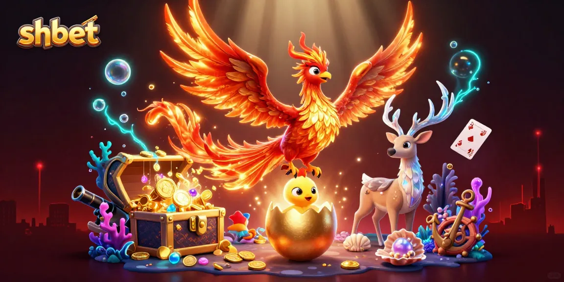 Experience thrilling gaming at shbet with vibrant 3D phoenix and casino elements in this enchanting illustration.