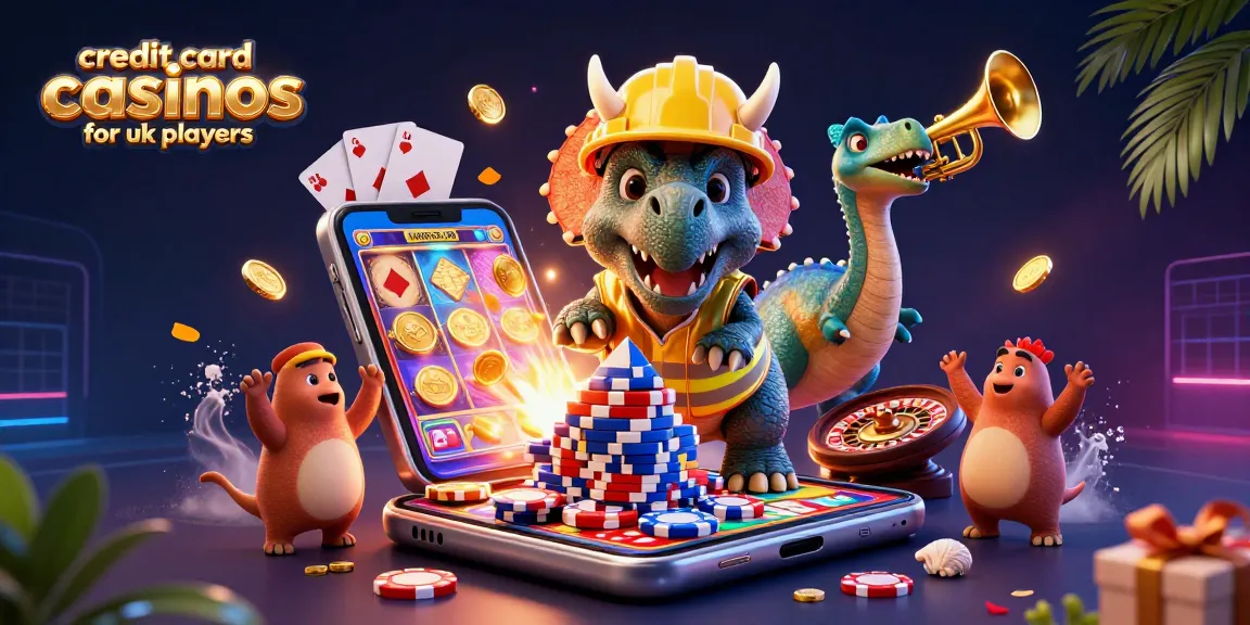 Engaging scene featuring credit card casinos for UK players with vibrant characters and lively casino elements