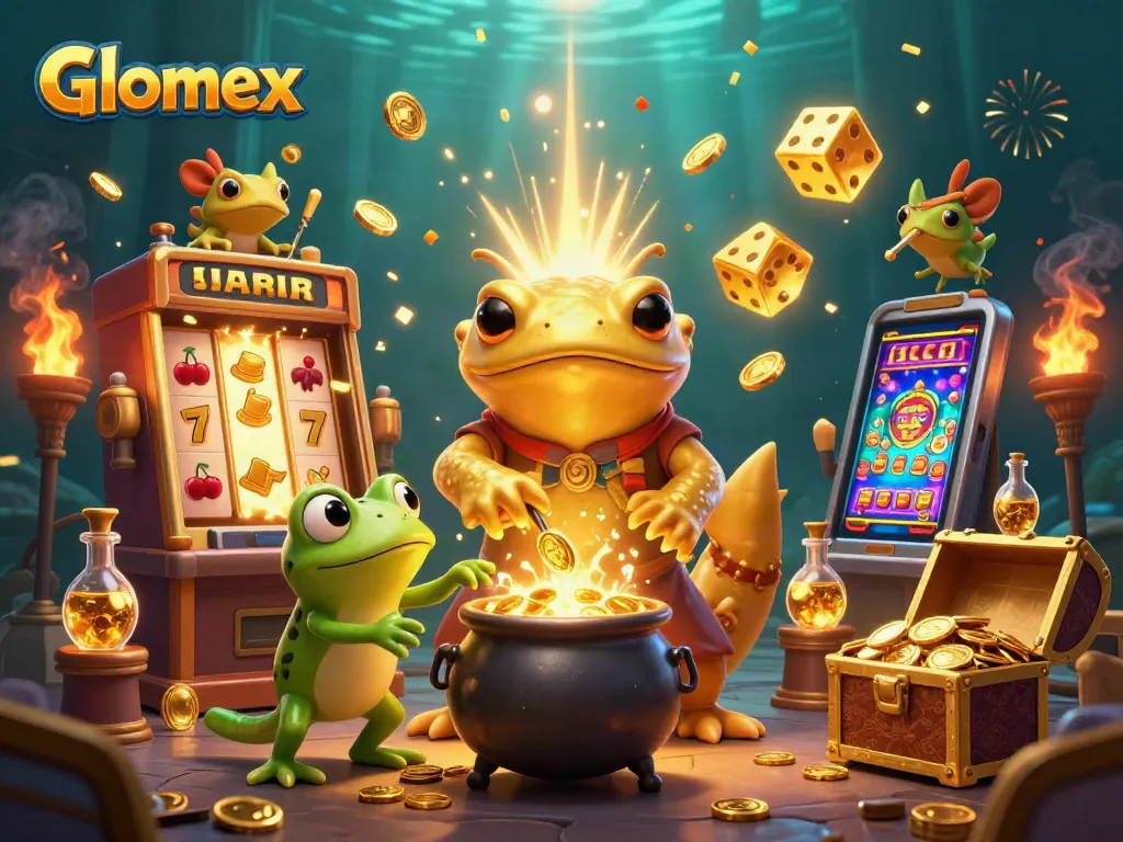 Spin the Glomex slot machine surrounded by magical creatures and treasures.