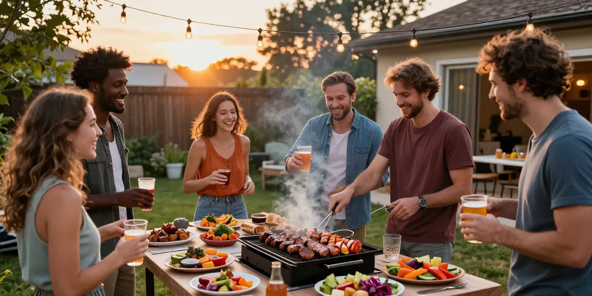 Barbecue bersama teman-teman dengan BOS 88 sebagai hidangan utama di halaman belakang.