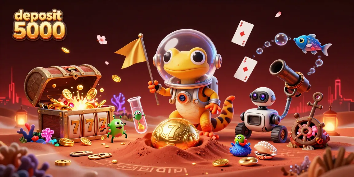 Experience winning big with deposit 5000 in an exciting online casino adventure illustrated in a vibrant scene.