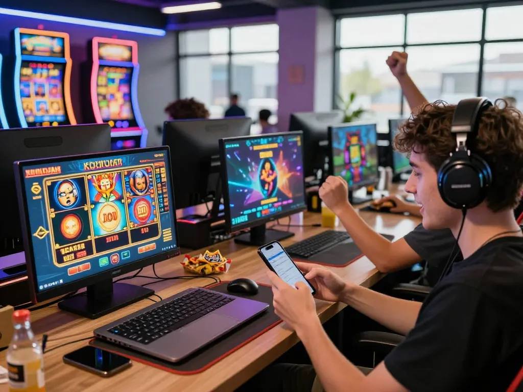 Pemain merayakan kemenangan jackpot di platform slot780 Koicuan dalam ruang permainan yang mendebarkan.