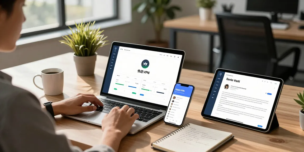快连 VPN 應用程式在現代科技工作空間中被多個設備使用。