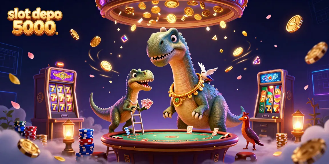 Engage with thrilling slot depo 5000 action featuring a giant brontosaurus and dynamic casino elements.