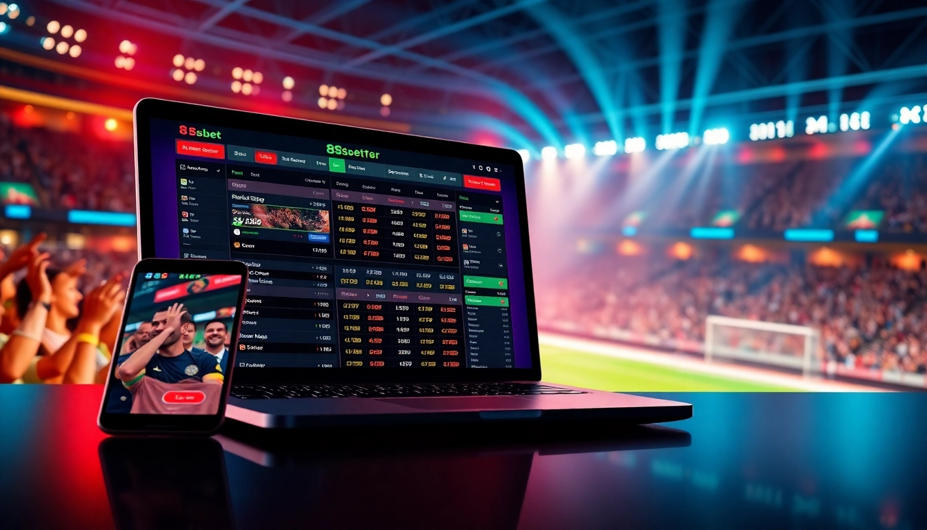 Exciting scene of online betting with the 8s bet platform on digital devices, showcasing sports odds.