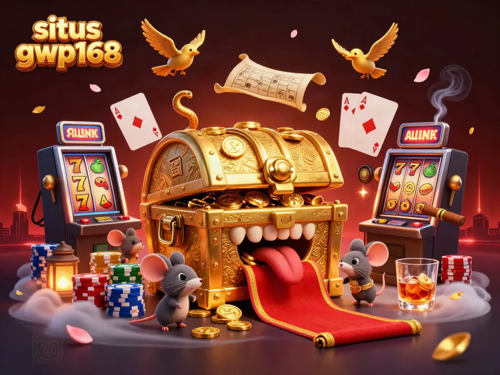 Permainan menyenangkan di situs gwp168 dengan peti harta karun berkilau dan simbol slot menarik.