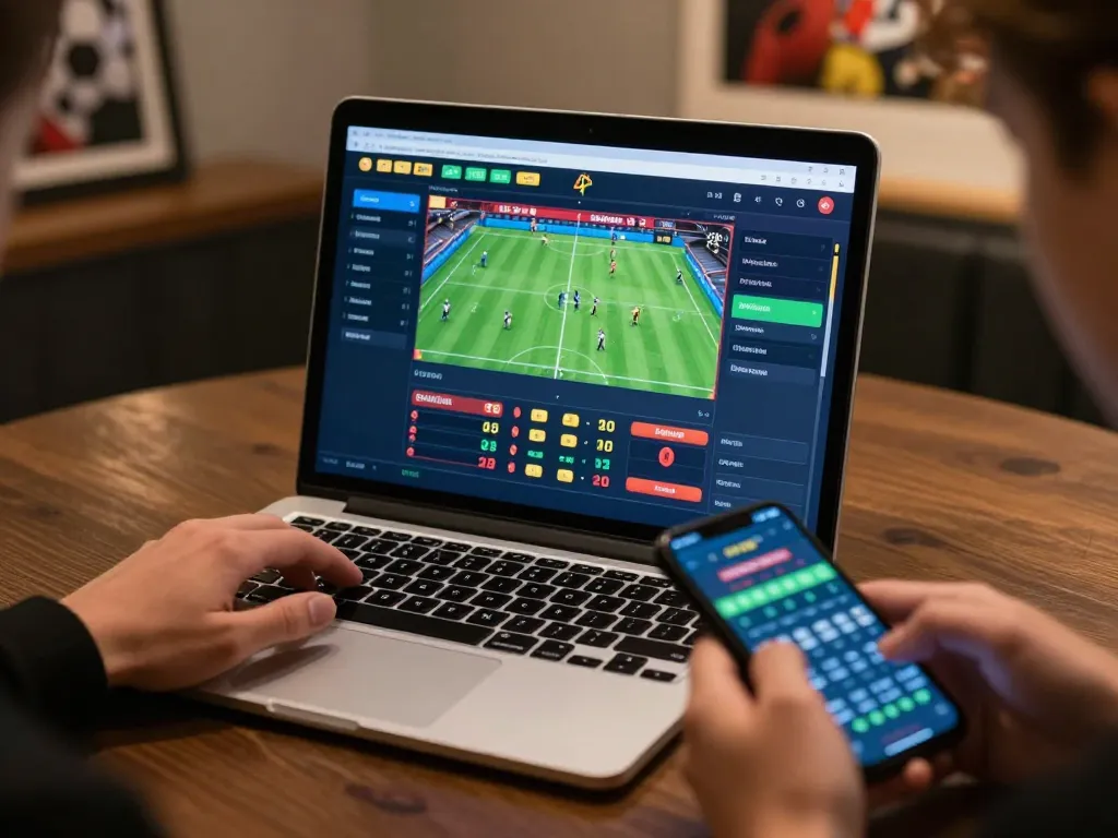 Engaging sports betting experience with nhà cái on a sleek laptop and smartphone, highlighting strategic gameplay.