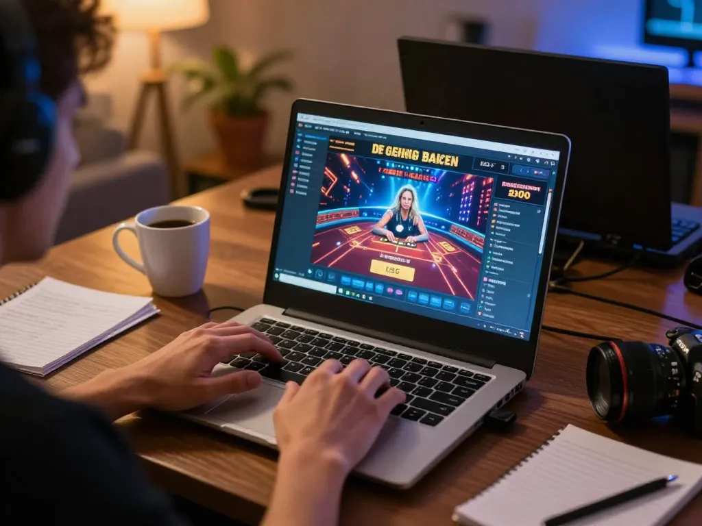 Engaging gameplay on https://goal123.ac/ with a focused player in a cozy online casino setting, highlighting responsible gambling.