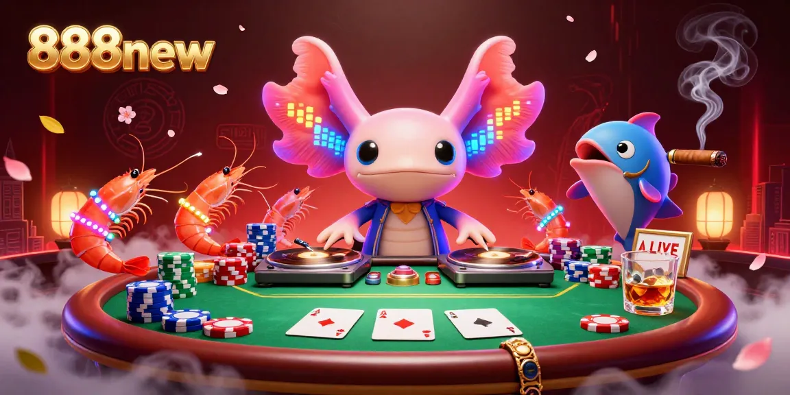 Join the excitement of 888new with a vibrant casino scene featuring dynamic characters in action.