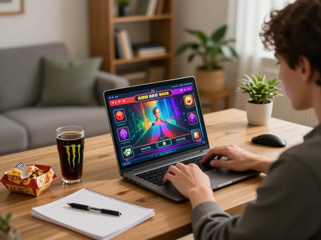 Player enjoying an online game at XX 88 in a cozy home setup with vibrant interface