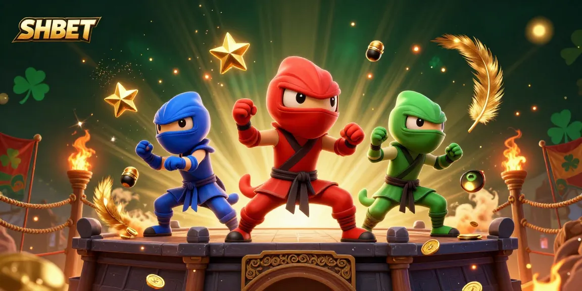 Join SHBET for an action-packed gaming experience with 3D ninja chameleons in a vibrant casino world.